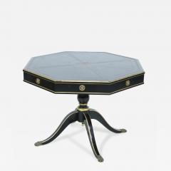 French Regence Style Hexagonal Black and Gilt Leather Top Pedestal Center Table - 2801201