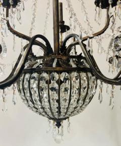 French Regency Empire Style Basket Bronze Crystal Chandelier 9 Arms 12 Lights - 2867033