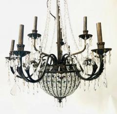 French Regency Empire Style Basket Bronze Crystal Chandelier 9 Arms 12 Lights - 2867034