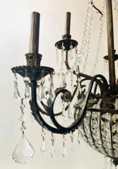 French Regency Empire Style Basket Bronze Crystal Chandelier 9 Arms 12 Lights - 2867047