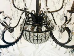 French Regency Empire Style Basket Bronze Crystal Chandelier 9 Arms 12 Lights - 2867124