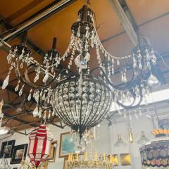 French Regency Empire Style Basket Bronze Crystal Chandelier 9 Arms 12 Lights - 2867198