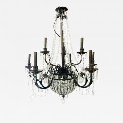 French Regency Empire Style Basket Bronze Crystal Chandelier 9 Arms 12 Lights - 2901919