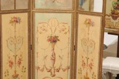 French Renaissance Revival Folding Three Panel Screen with Hand Painted Motifs - 3416888
