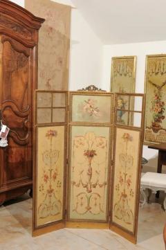 French Renaissance Revival Folding Three Panel Screen with Hand Painted Motifs - 3416901