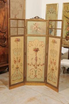 French Renaissance Revival Folding Three Panel Screen with Hand Painted Motifs - 3416909