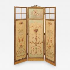 French Renaissance Revival Folding Three Panel Screen with Hand Painted Motifs - 3431937
