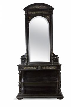 French Renaissance Style Mirrored Ebonized Metal inlaid Hall Table - 2799251