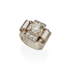 French Retro 18K White Gold and Diamond Ring - 3405804