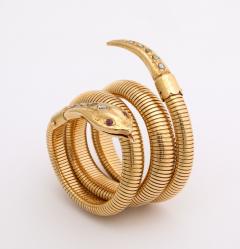 French Retro Gold Snake Serpent Wrap Bracelet with Rose Diamond Head and Tail - 3961824