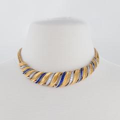 French Retro Gold and Platinum Diamond and Sapphire Necklace - 230714