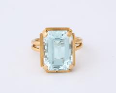 French Retro Rectangular Aquamarine Gold Ring - 1064963