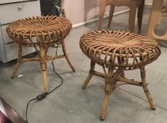 French Riviera Set of 4 Bamboo Round Bench in Perfect Vintage Condition - 454898