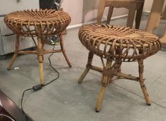 French Riviera Set of 4 Bamboo Round Bench in Perfect Vintage Condition - 454899