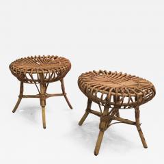 French Riviera Set of 4 Bamboo Round Bench in Perfect Vintage Condition - 468866