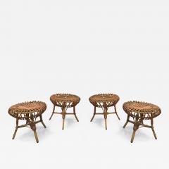 French Riviera Set of 4 Bamboo Round Bench in Perfect Vintage Condition - 470248