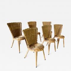 French Riviera charming rattan set of 6 dinning table chairs - 2962803