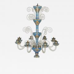 French Rococo Revival style gilt blue glass chandelier - 1987591