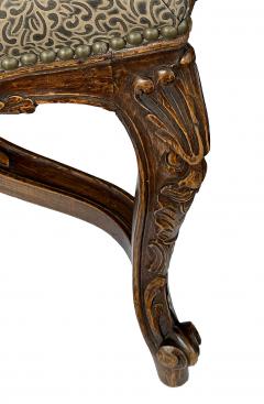 French Rococo Style Carved Two seat Bench with Embossed Leather Upholstery - 3337532