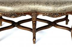 French Rococo Style Carved Two seat Bench with Embossed Leather Upholstery - 3337534