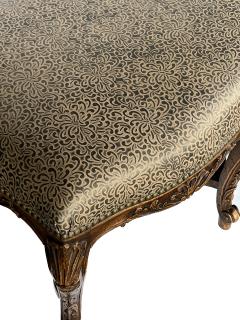 French Rococo Style Carved Two seat Bench with Embossed Leather Upholstery - 3337535