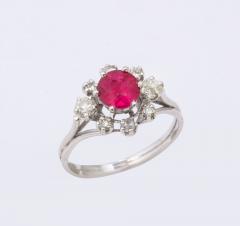 French Ruby and Diamond 18 k Gold Ring - 2849483