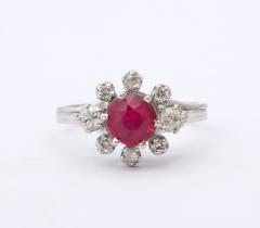 French Ruby and Diamond 18 k Gold Ring - 2849484