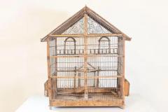 French Rustic 1860s Napol on III Wooden Birdcage with Scrolling Metal Motifs - 3707062