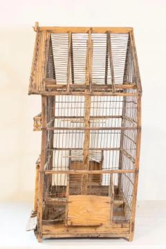 French Rustic 1860s Napol on III Wooden Birdcage with Scrolling Metal Motifs - 3707075