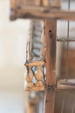 French Rustic 1860s Napol on III Wooden Birdcage with Scrolling Metal Motifs - 3707118