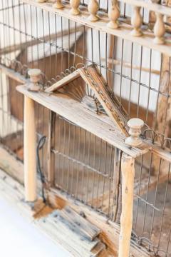 French Rustic 1860s Napol on III Wooden Birdcage with Scrolling Metal Motifs - 3707127