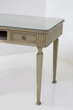 French Rustic Chic Desk in Glass Wood and Brass - 3652697