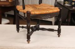 French Rustic Dark Oak 19th Century Childs Chair with Ladder Back and Rush Seat - 3558420