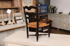 French Rustic Dark Oak 19th Century Childs Chair with Ladder Back and Rush Seat - 3558448