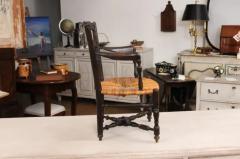 French Rustic Dark Oak 19th Century Childs Chair with Ladder Back and Rush Seat - 3558449