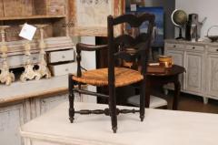 French Rustic Dark Oak 19th Century Childs Chair with Ladder Back and Rush Seat - 3558456