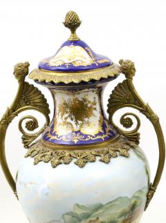 French S vres Porcelain Bronze Mounted Cobalt Raised Gilt Gold Covered Urn - 4557091