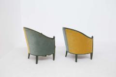 French School Pair of French Armchairs from early 900 in Green and Yellow Velvet - 2082160