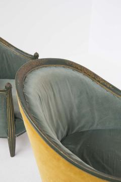 French School Pair of French Armchairs from early 900 in Green and Yellow Velvet - 2082167