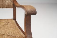 French Sculpted Oak and Paper Cord Armchairs France 1970s - 3128893