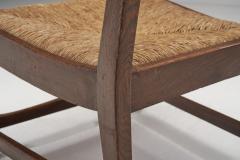 French Sculpted Oak and Paper Cord Armchairs France 1970s - 3128895