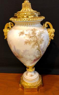 French Serves Painted Rams Head Bronze Mounted Lidded Vase Centerpiece or Urn - 2991489