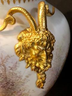 French Serves Painted Rams Head Bronze Mounted Lidded Vase Centerpiece or Urn - 2991493