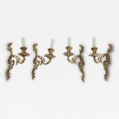 French Set of Four Louis XV Style Bronze Wall Sconces - 4584047