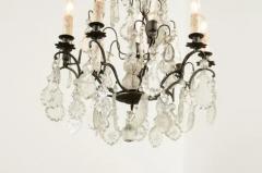 French Six Light Crystal Chandelier with Iron Armature Pendeloques and Obelisks - 3422426