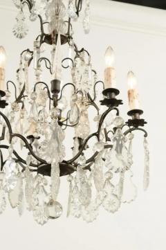 French Six Light Crystal Chandelier with Iron Armature Pendeloques and Obelisks - 3422449