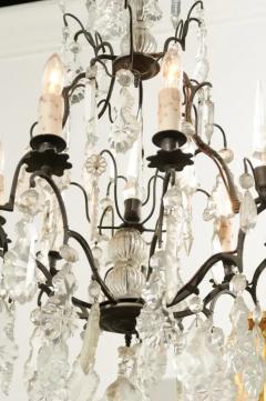 French Six Light Crystal Chandelier with Iron Armature Pendeloques and Obelisks - 3422561