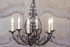 French Six Light Wrought Iron Chandelier with Cascading Scrolls USA Wired - 3650438