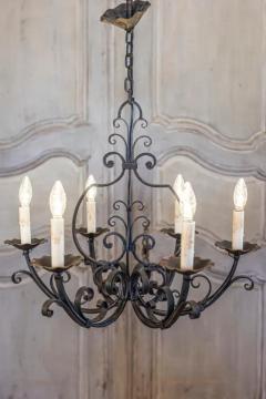 French Six Light Wrought Iron Chandelier with Cascading Scrolls USA Wired - 3650444