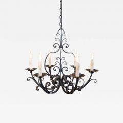 French Six Light Wrought Iron Chandelier with Cascading Scrolls USA Wired - 3655152